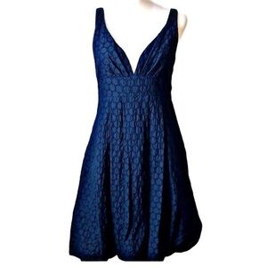 ABS Allen Schwartz Navy Eyelet V-Neck Woven pleated Dress